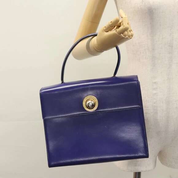 CELINE Hand Bag Leather Blue Gold Auth BD984 - Picture 14 of 16
